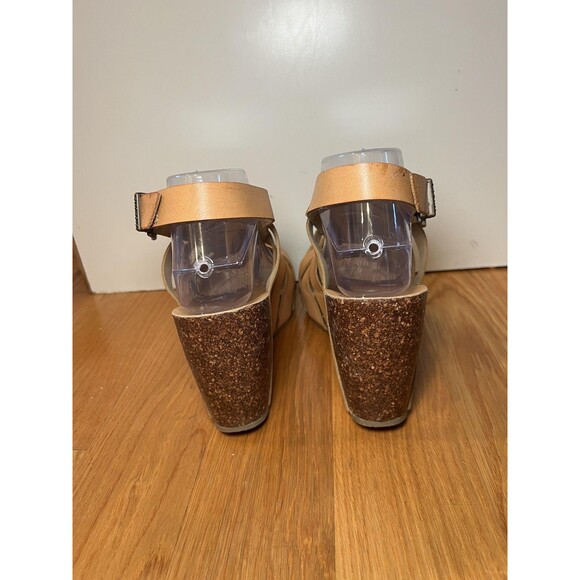 Blowfish Malibu Sandals Womens Size 8.5 Tan Wedge Cork Platform Strappy Buckle - Picture 6 of 12